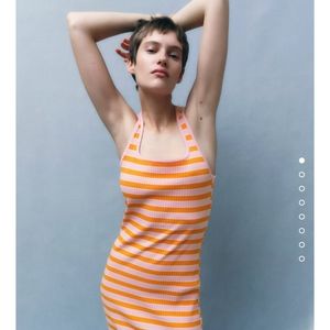 Zara Striped Ribbed Cross Back Dress Size XL NWT